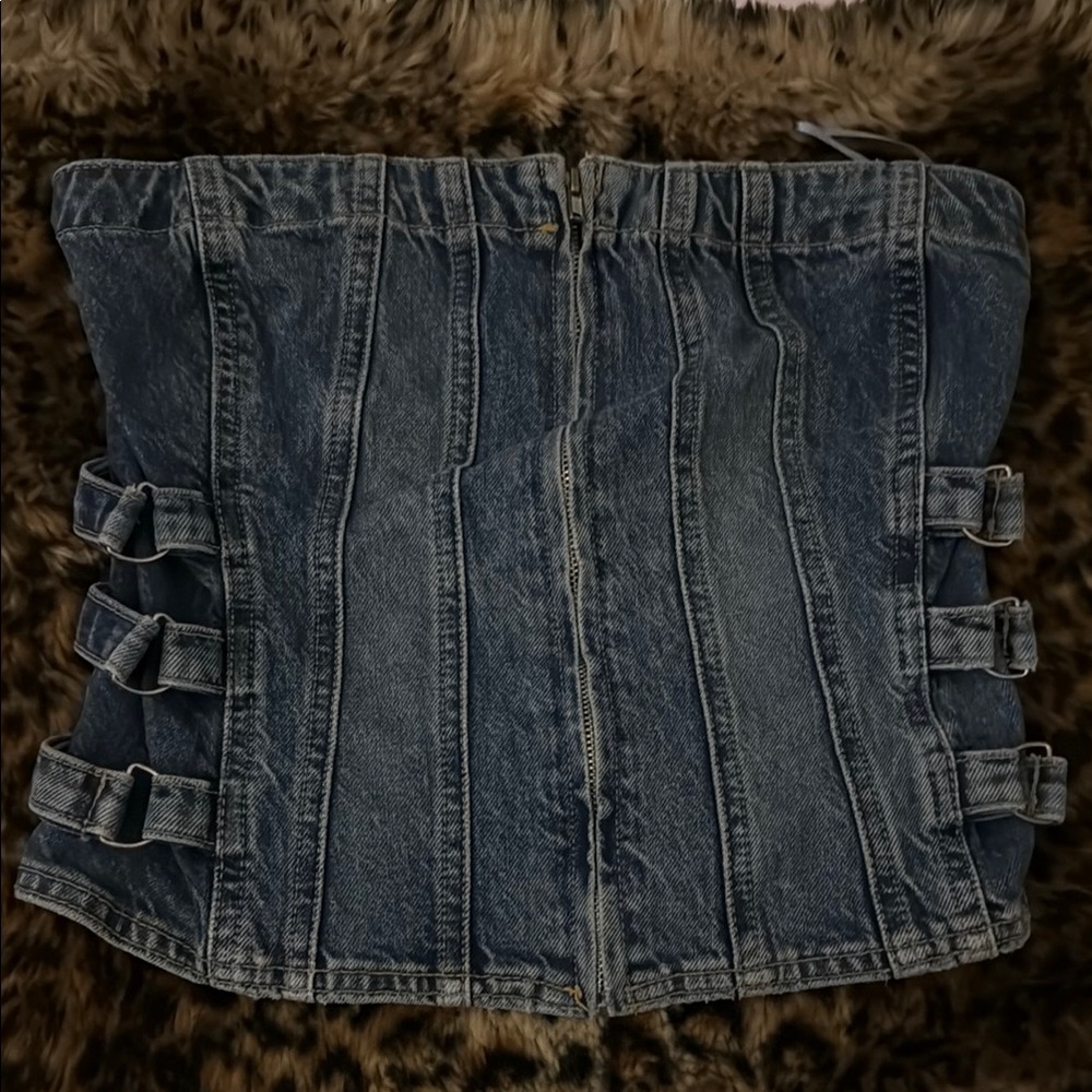 Zara Blue and Tan Denim Corset